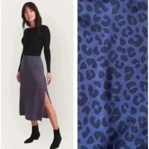 Marine Layer Women's Ryan Midi Slip Skirt Blue Cheetah‎ Leopard Print Size 2
